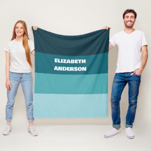 Colorblockティール（緑がかった色）水平ストライプ フリースブランケット