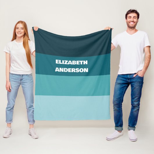 Colorblockティール（緑がかった色）水平ストライプ フリースブランケット (インサイチュ)