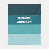 Colorblockティール（緑がかった色）水平ストライプ フリースブランケット (正面)