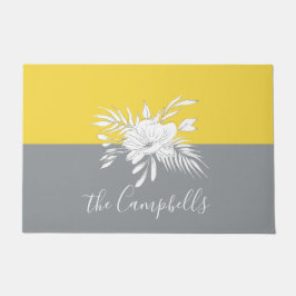 Colorblock上のモダン白フローラ ドアマット