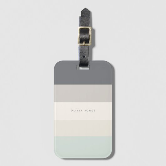 Colorblock水平ストライプグレー&ベージュモノグラム ラゲッジタグ (正面縦)