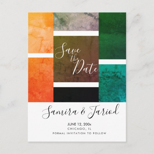 Colorblock カラフル Marble日付はがきを保存 ポストカード (正面)