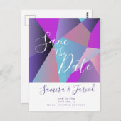 Colorblock カラフル Purple日付はがきを保存 ポストカード (正面/裏面)