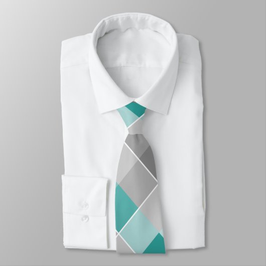 colorblocks plaid aqua gray white neck tie ネクタイ (タイ)