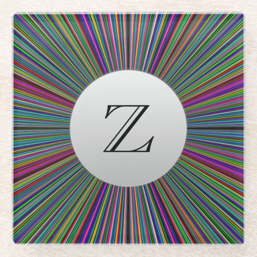 ColorBurstモノグラムシルバートーン付きガラスコースター ガラスコースター (正面)