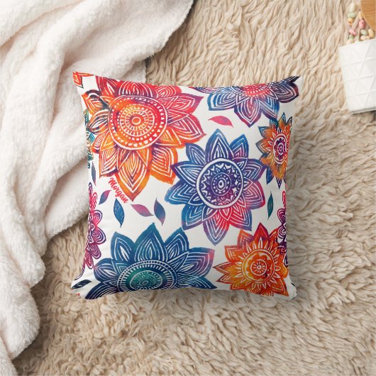 Colorburst Mandala Garden - Boho 鮮やか Gift クッション (ブランケット)