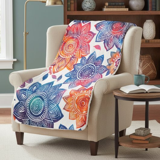 Colorburst Mandala Garden - Boho 鮮やか Gift シェルパブランケット
