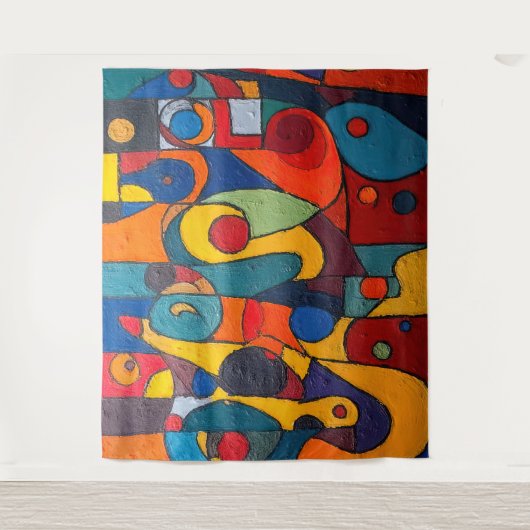 Colorcube 1キュビズムカラフルタペストリー タペストリー (正面)