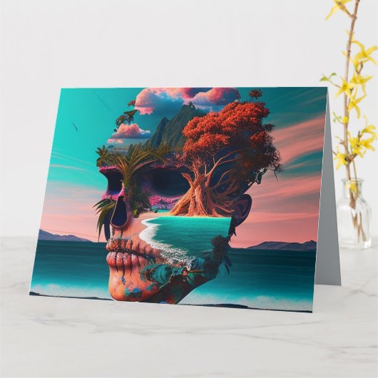 Colored Skull Head カード (黄色い花)