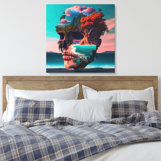 Colored skull head キャンバスプリント (インサイチュ (寝室))