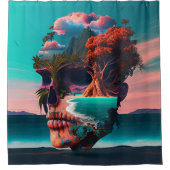 Colored skull head シャワーカーテン (正面)
