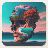 Colored Skull Head スクエアペーパーコースター (正面)