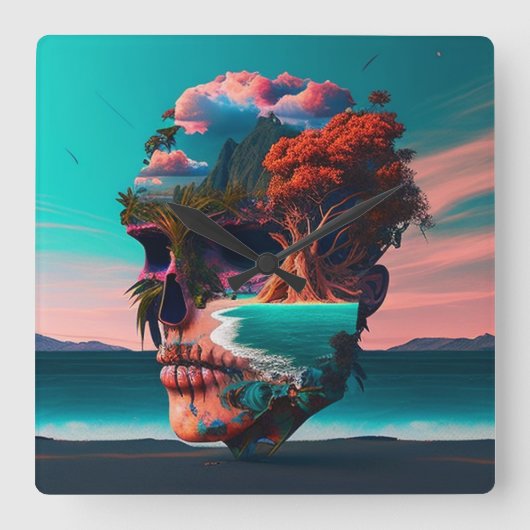 Colored skull head スクエア壁時計 (正面)