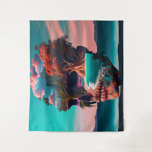 Colored skull head タペストリー (正面)