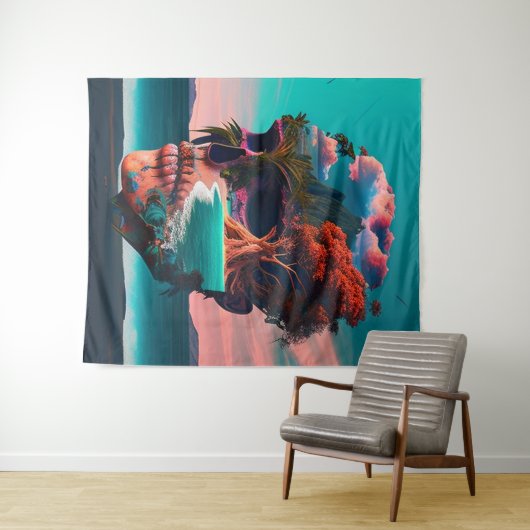 Colored skull head タペストリー (インサイチュ(横))