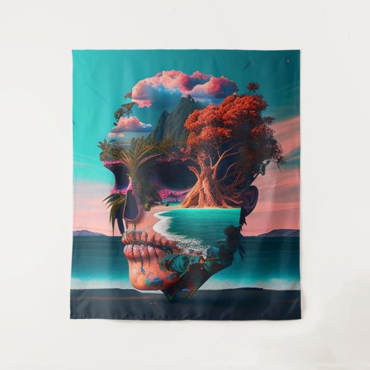 Colored skull head タペストリー (正面)