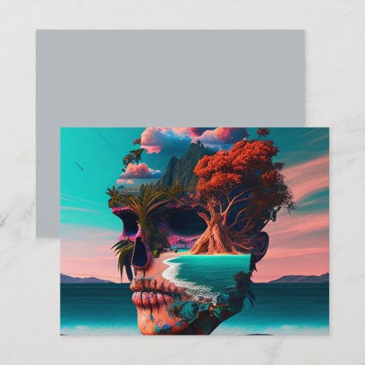 Colored Skull Head ノートカード (正面/裏面)