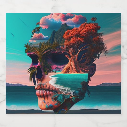 Colored skull head ビールラベル (シングルラベル)