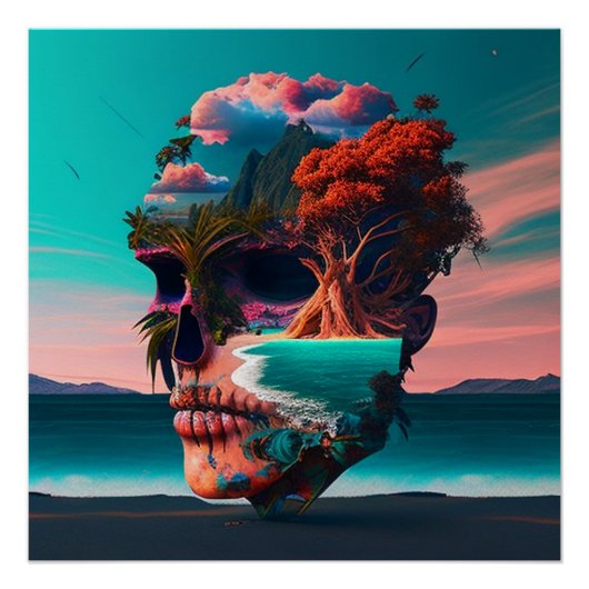 Colored skull head ポスター (正面)