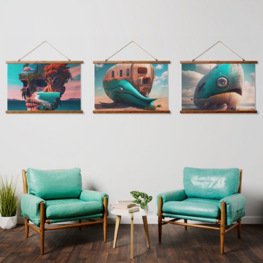 Colored skull head 吊り下げ型タペストリー (リビング)