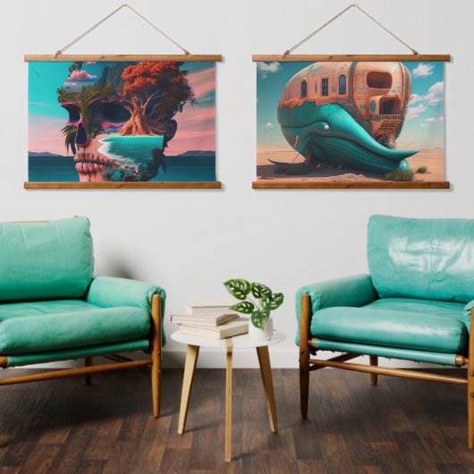 Colored skull head 吊り下げ型タペストリー (リビング)