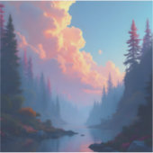 Colorfall Grove – 秋の森の風景スクエア シール (正面)