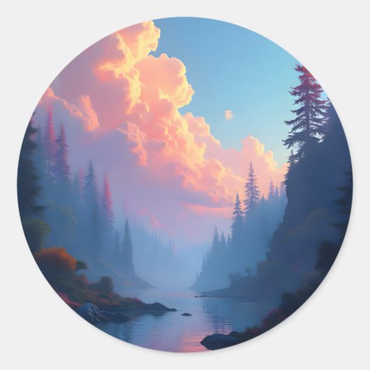 Colorfall Grove – 秋の森の風景 ラウンドシール (正面)