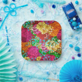 colorful 1950s floral print pattern ペーパープレート (パーティー)