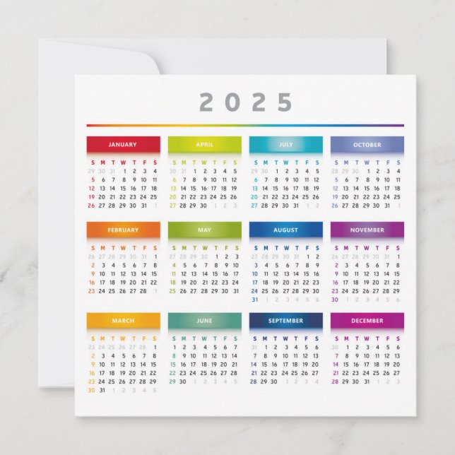Colorful 2025 Calendar - Rainbow Colors 3 Columns (正面)