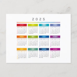 Colorful 2025 Calendar - Rainbow Colors 3 Columns ポストカード