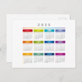 Colorful 2025 Calendar - Rainbow Colors 3 Columns ポストカード (正面/裏面)