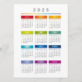 Colorful 2025 Calendar - Rainbow Colors 3 Columns メニュー