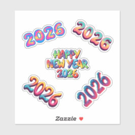 Colorful 2026 Happy New Year Rainbow Sticker Set シール