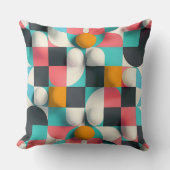 Colorful 3D Spheres and Geometric Grid Pattern クッション (正面)