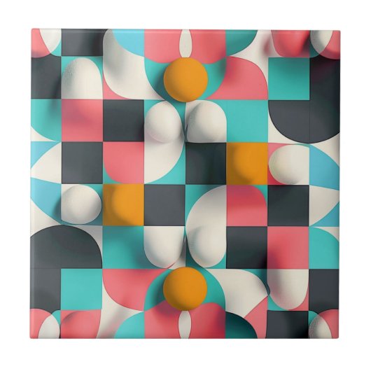 Colorful 3D Spheres and Geometric Grid Pattern タイル (正面)