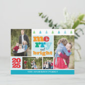 Colorful 4 Photo Collage Merry and Bright シーズンカード (スタンド正面)