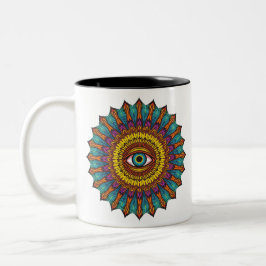 Colorful 90s Mandala Art -Trippy Third Eye Graphic ツートーンマグカップ