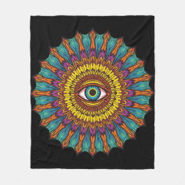 Colorful 90s Mandala Art -Trippy Third Eye Graphic フリースブランケット