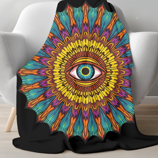 Colorful 90s Mandala Art -Trippy Third Eye Graphic フリースブランケット