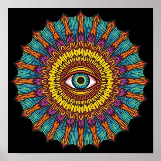 Colorful 90s Mandala Art -Trippy Third Eye Graphic ポスター (正面)
