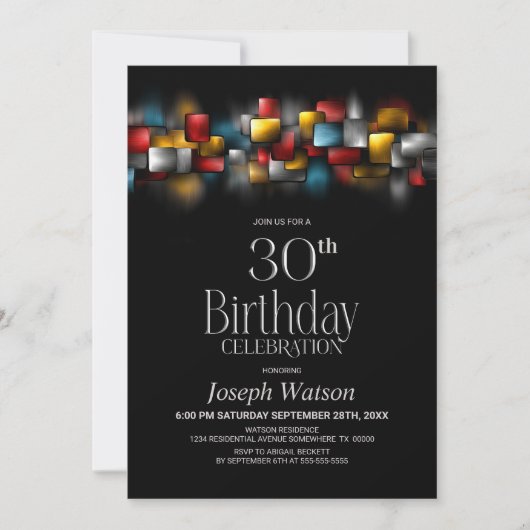 Colorful Abstract 30th Birthday Party 招待状 (正面)