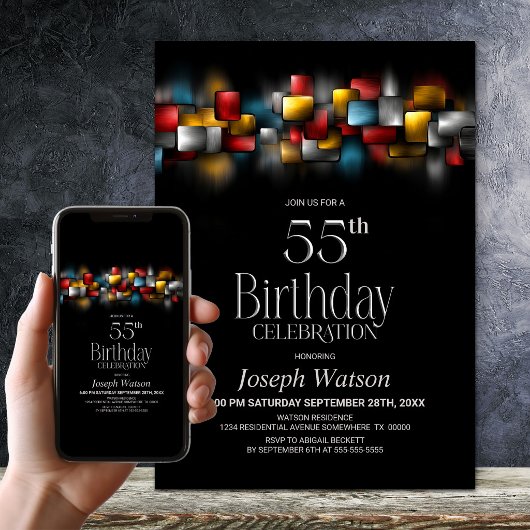 Colorful Abstract 55th Birthday Party 招待状
