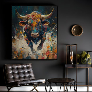 Colorful Abstract Bull Canvas Wall Art for Modern  ポスター