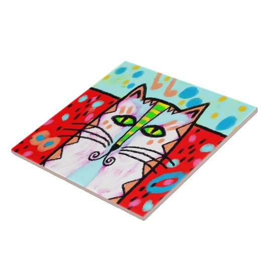 Colorful Abstract Cat Art タイル (側面)