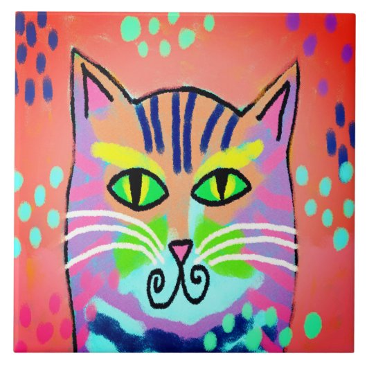 Colorful Abstract Digital Cat Painting タイル (正面)