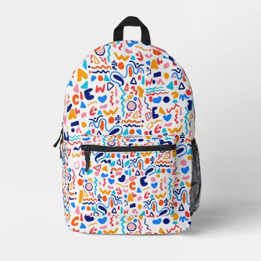 Colorful Abstract Doodle Backpack – Retro 90s Aest プリントバックパック (正面)