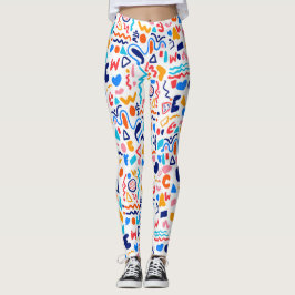 Colorful Abstract Doodle Leggings – Retro 90s Play レギンス