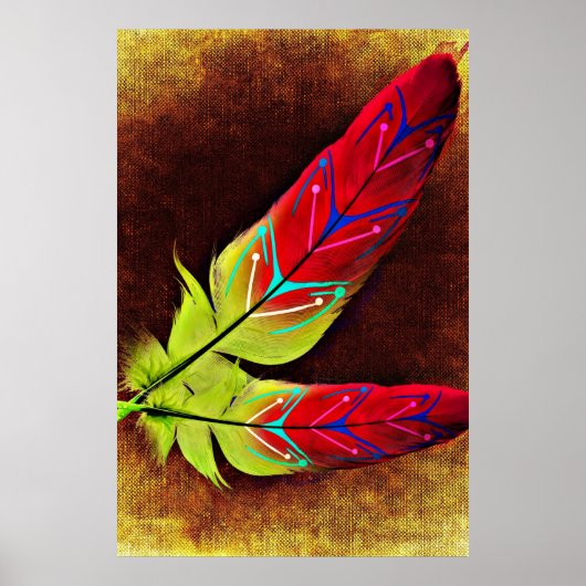 Colorful Abstract Feathers Artwork Wall Poster ポスター (正面)