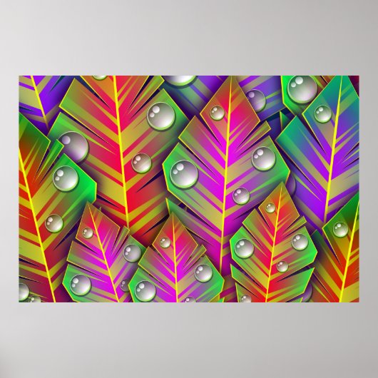 Colorful Abstract Feathers Artwork Wall Poster ポスター (正面)