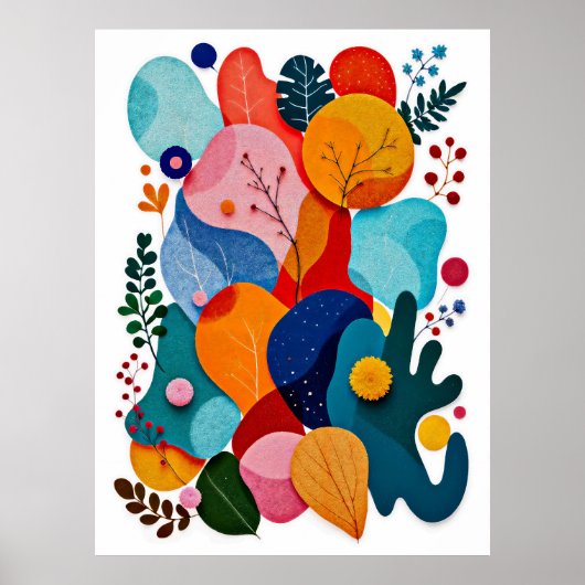 Colorful Abstract Felt Floral Boho Nursery ポスター (正面)